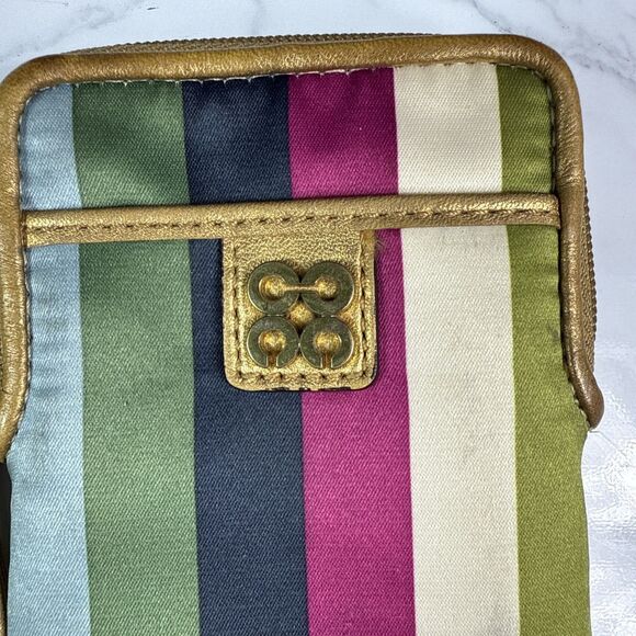 Coach Legacy Stripe N S Universal Case Wristlet Gold Leather Tag Rare Wallet - Picture 2 of 7